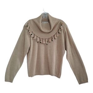 Dressbarn Cowl Neck Sweater Womens Medium Metallic Gold Lightweight Beads Fringe
